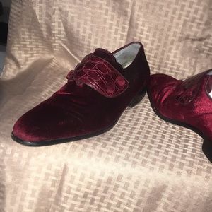 Men’s Red Velvet and Crocodile Strap Loafers